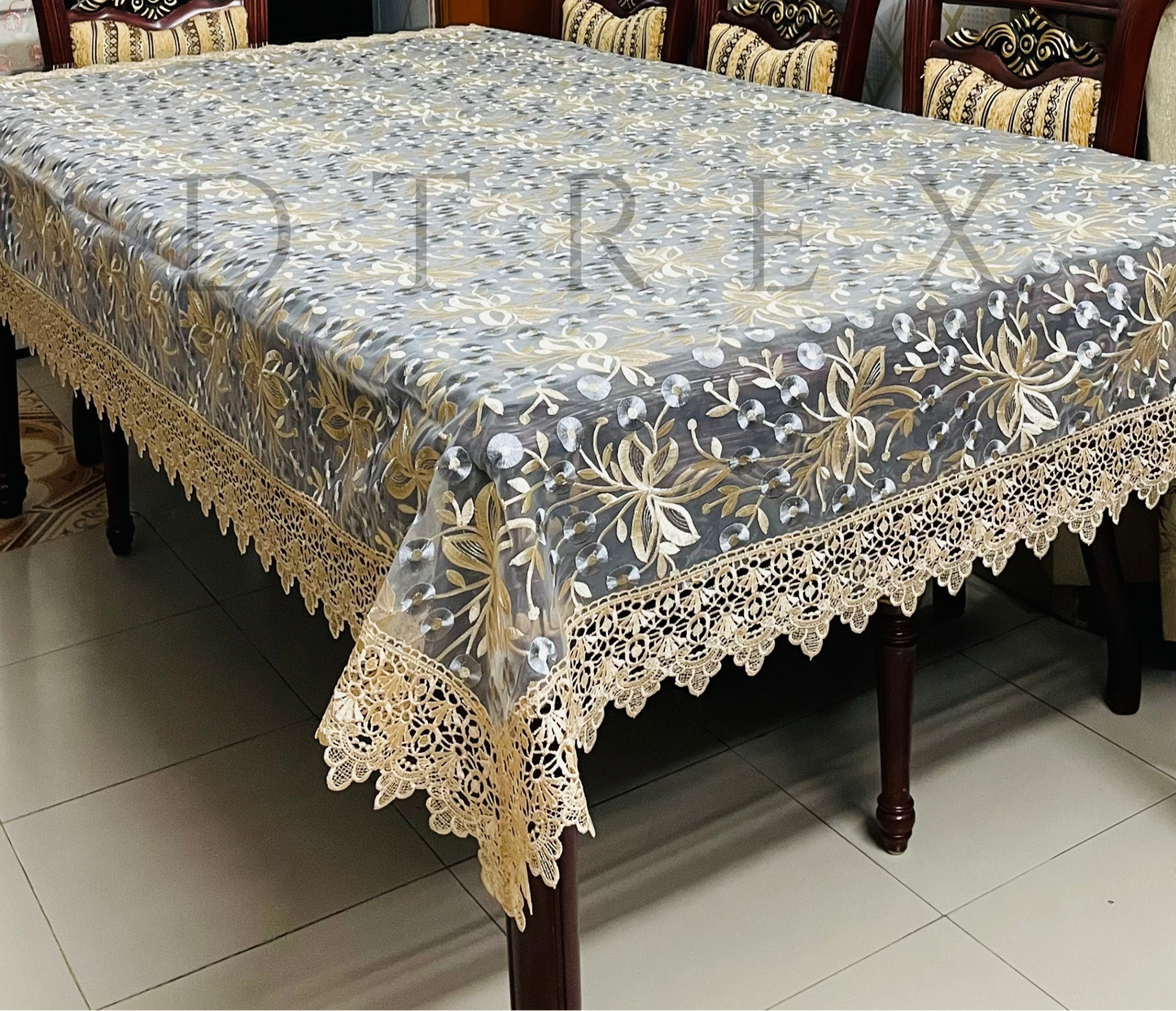 Fancy Organza Floral Embroidered Tablecloth
