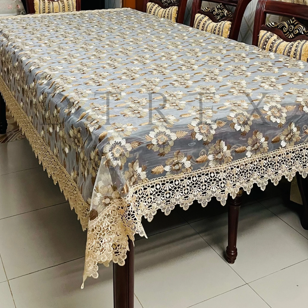 Fancy Organza Floral Embroidered Tablecloth