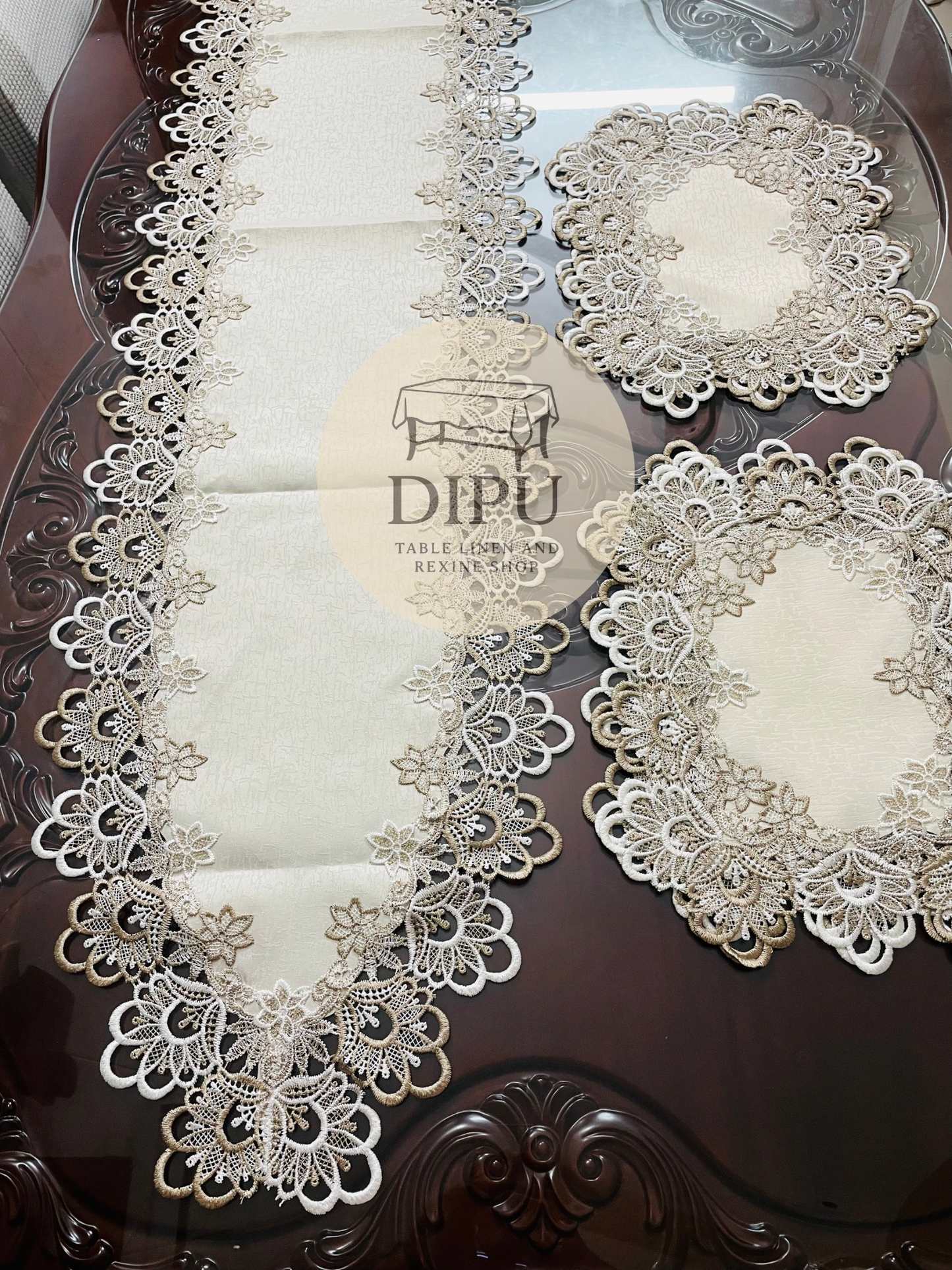 European Floral Lace Style Table Runner Set