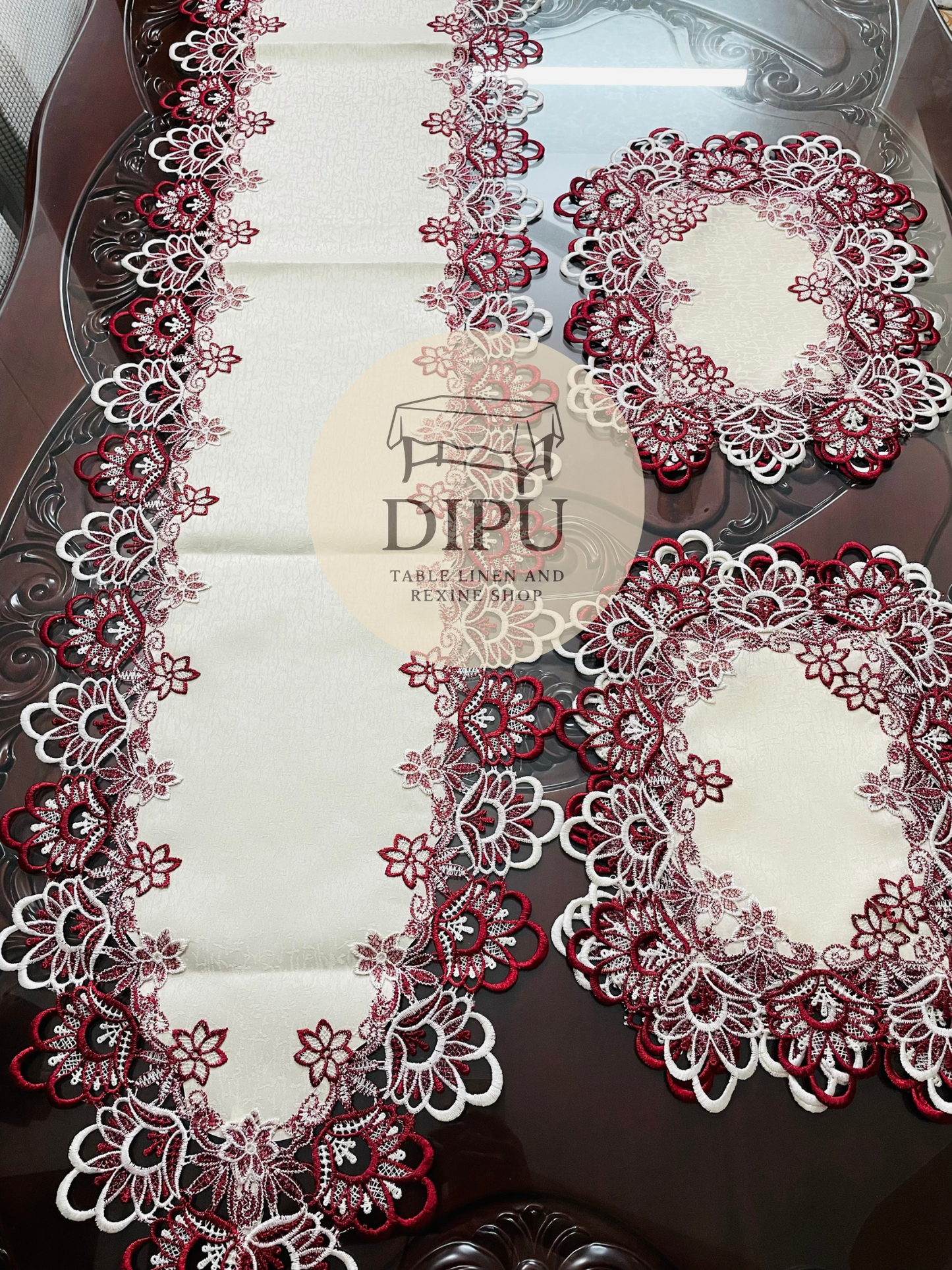 European Floral Lace Style Table Runner Set