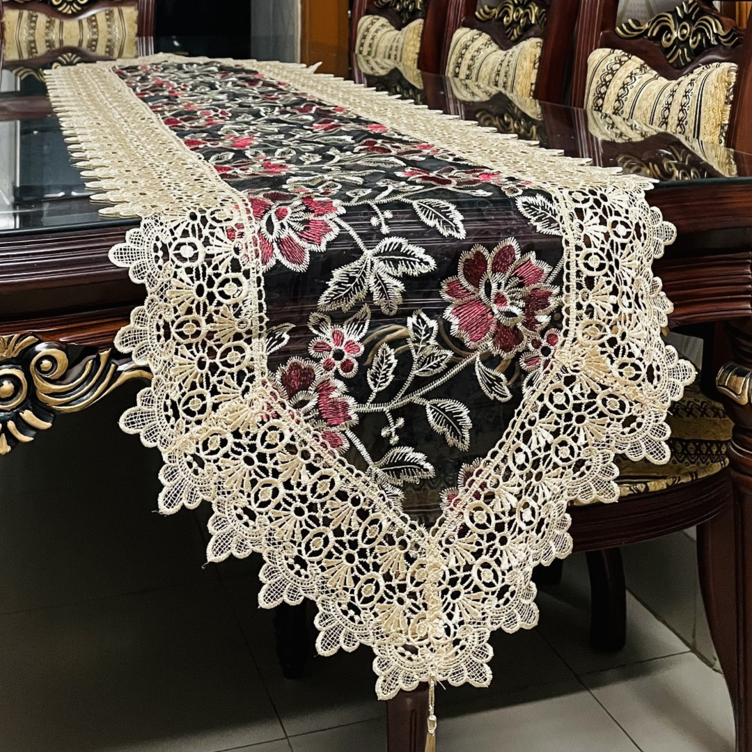 Organza Floral Embroidered Table Runner Set