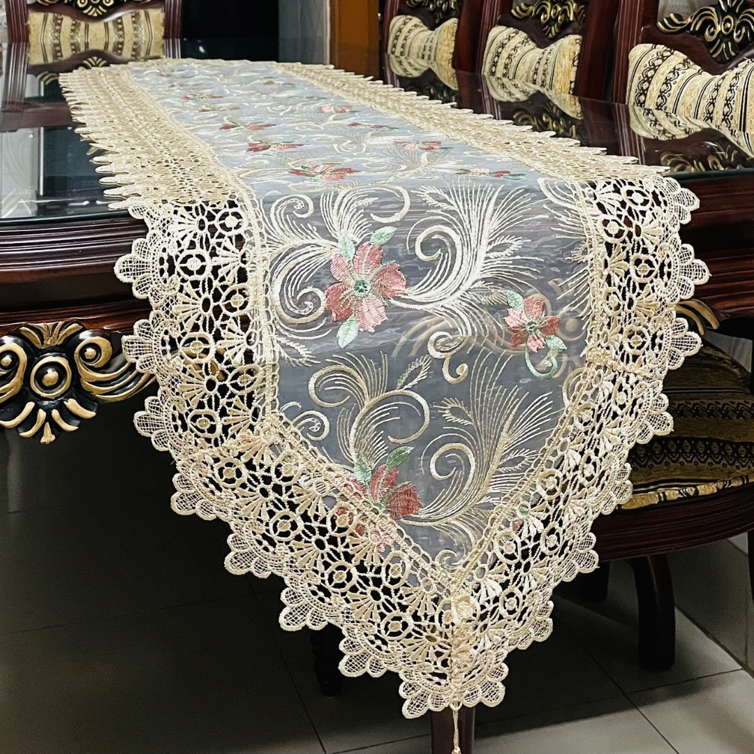 Organza Floral Embroidered Table Runner Set