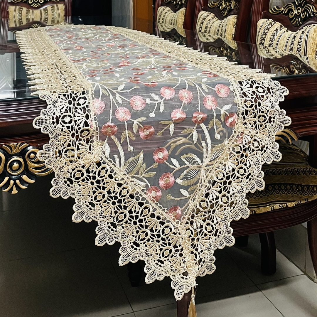 Organza Floral Embroidered Table Runner Set