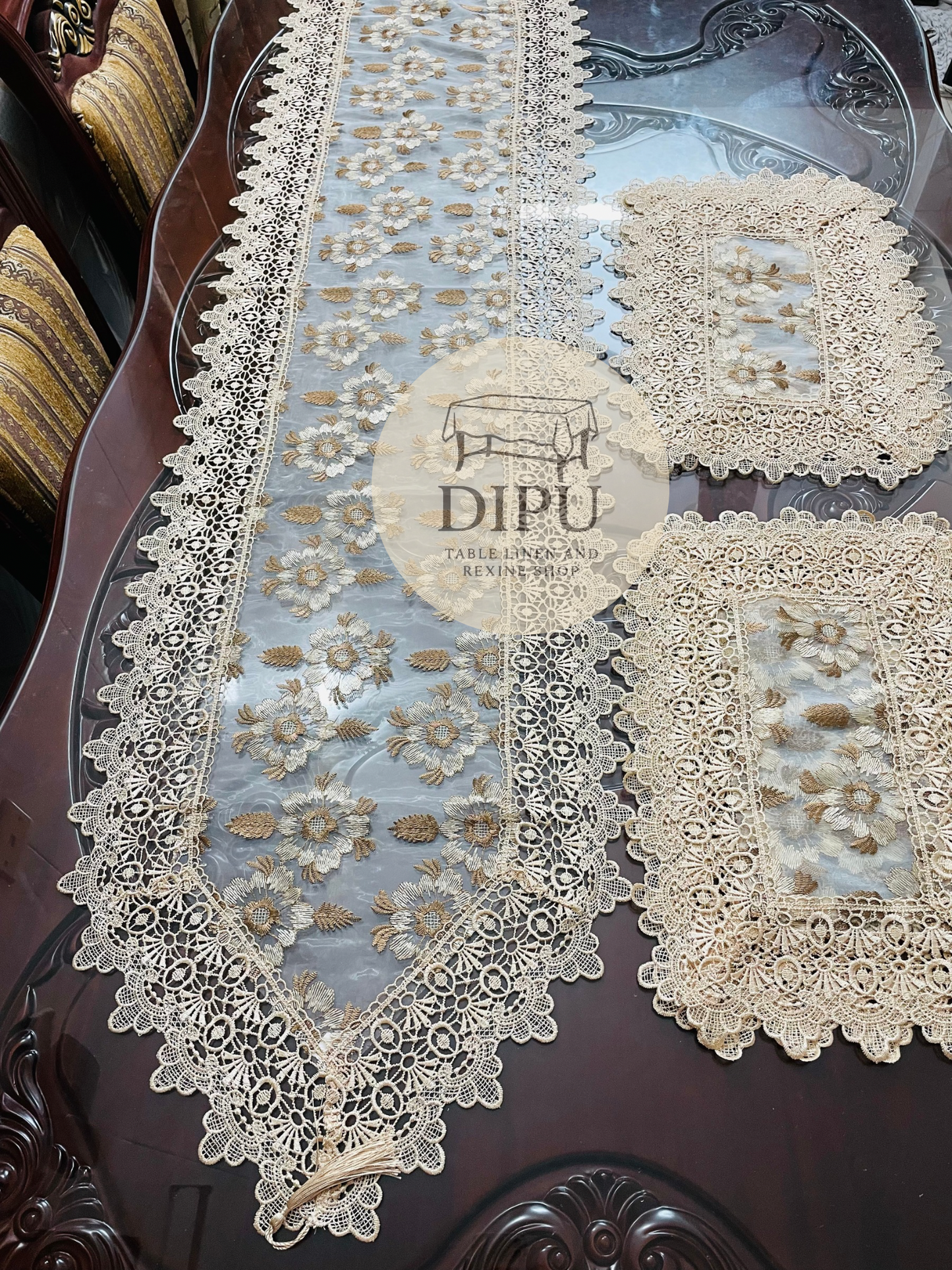 Organza Floral Embroidered Table Runner Set