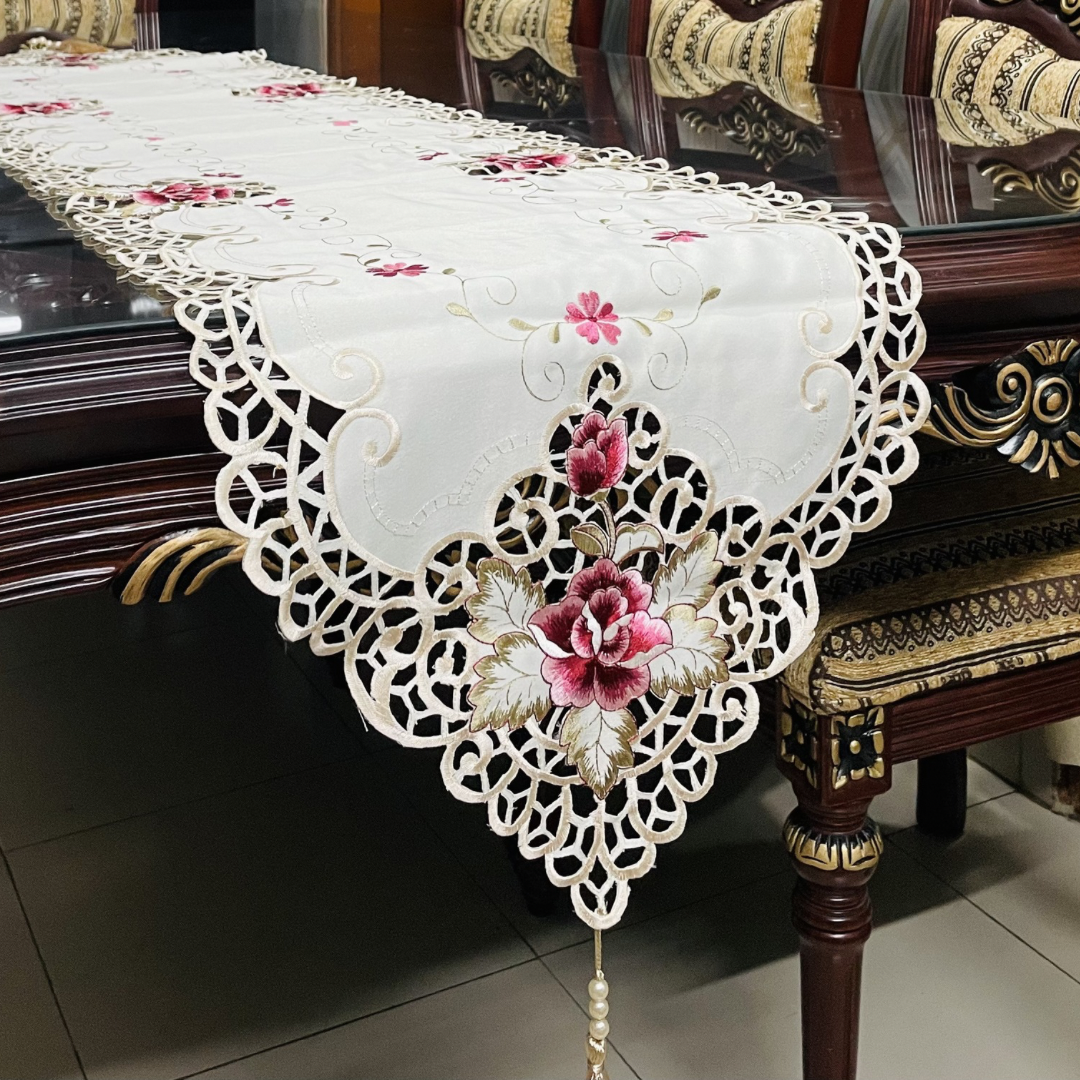 Luxurious Floral Embroidered Table Runner