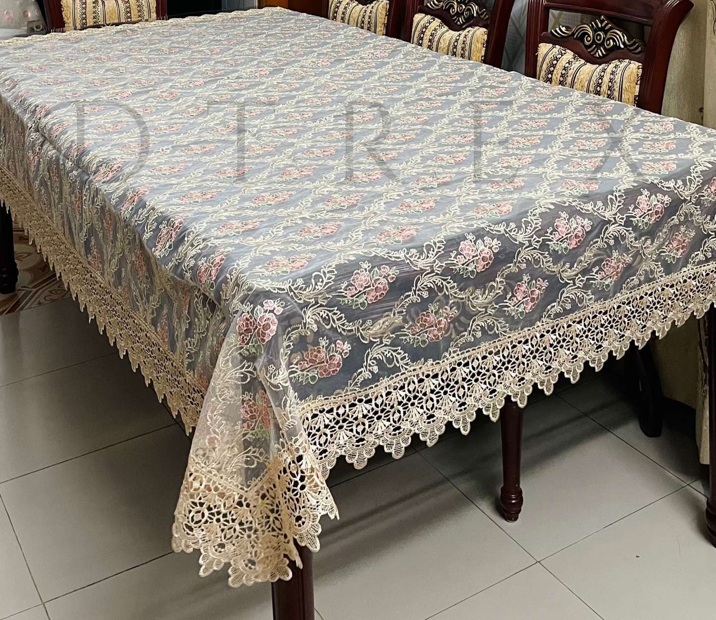 Fancy Organza Floral Embroidered Tablecloth