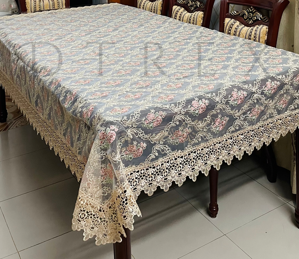 Fancy Organza Floral Embroidered Tablecloth