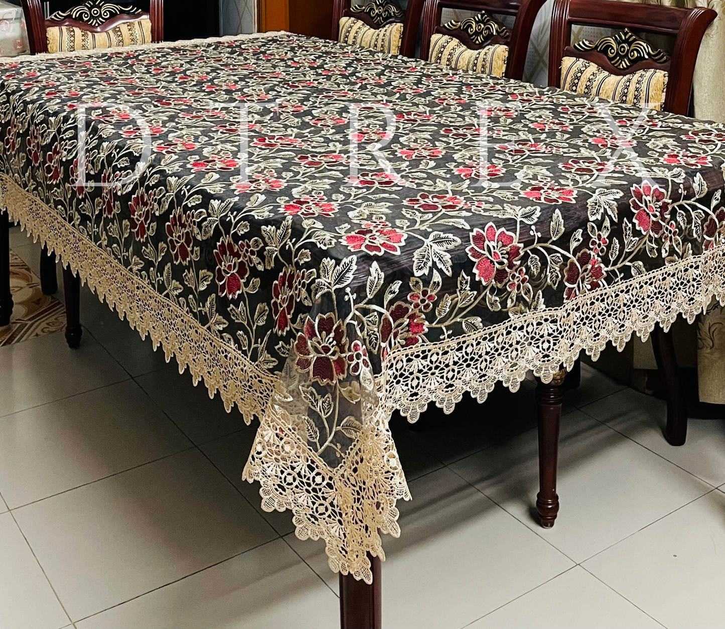 Fancy Organza Floral Embroidered Tablecloth