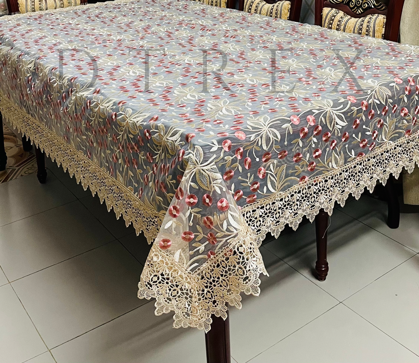 Fancy Organza Floral Embroidered Tablecloth