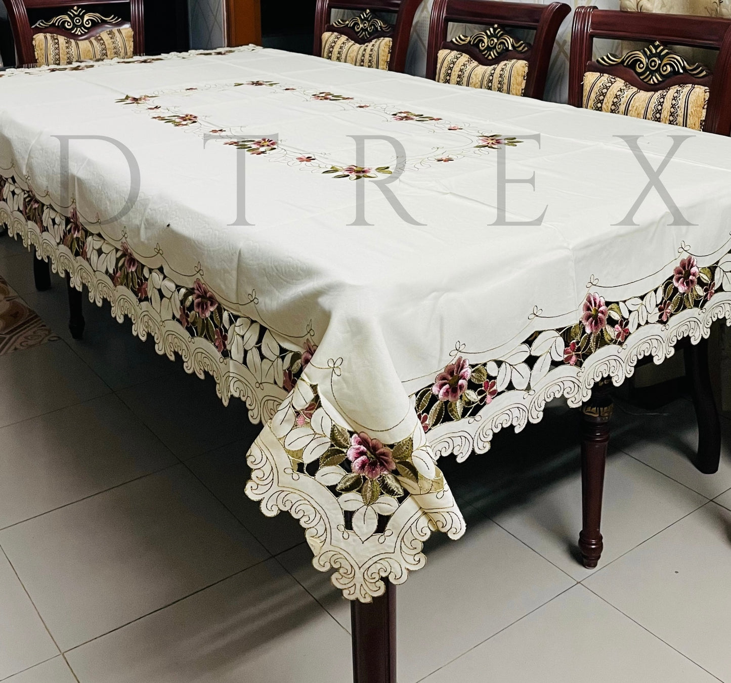 European Wildflower Hollow Embroidered Tablecloth