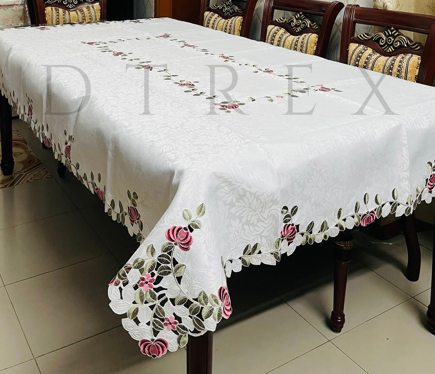 European Romantic Rose Hollow Embroidered Tablecloth