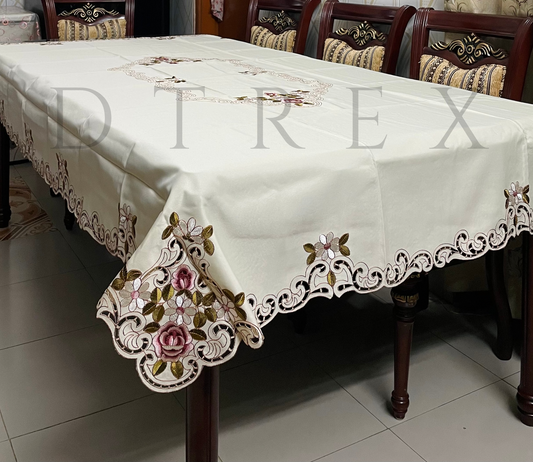 European Luxury Peony-Flowers Hollow Embroidered Tablecloth