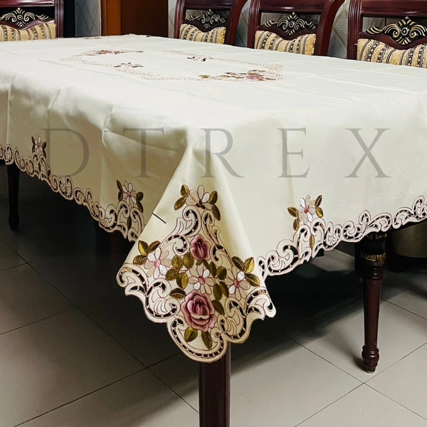 European Peony-Flowers Hollow Embroidered Tablecloth