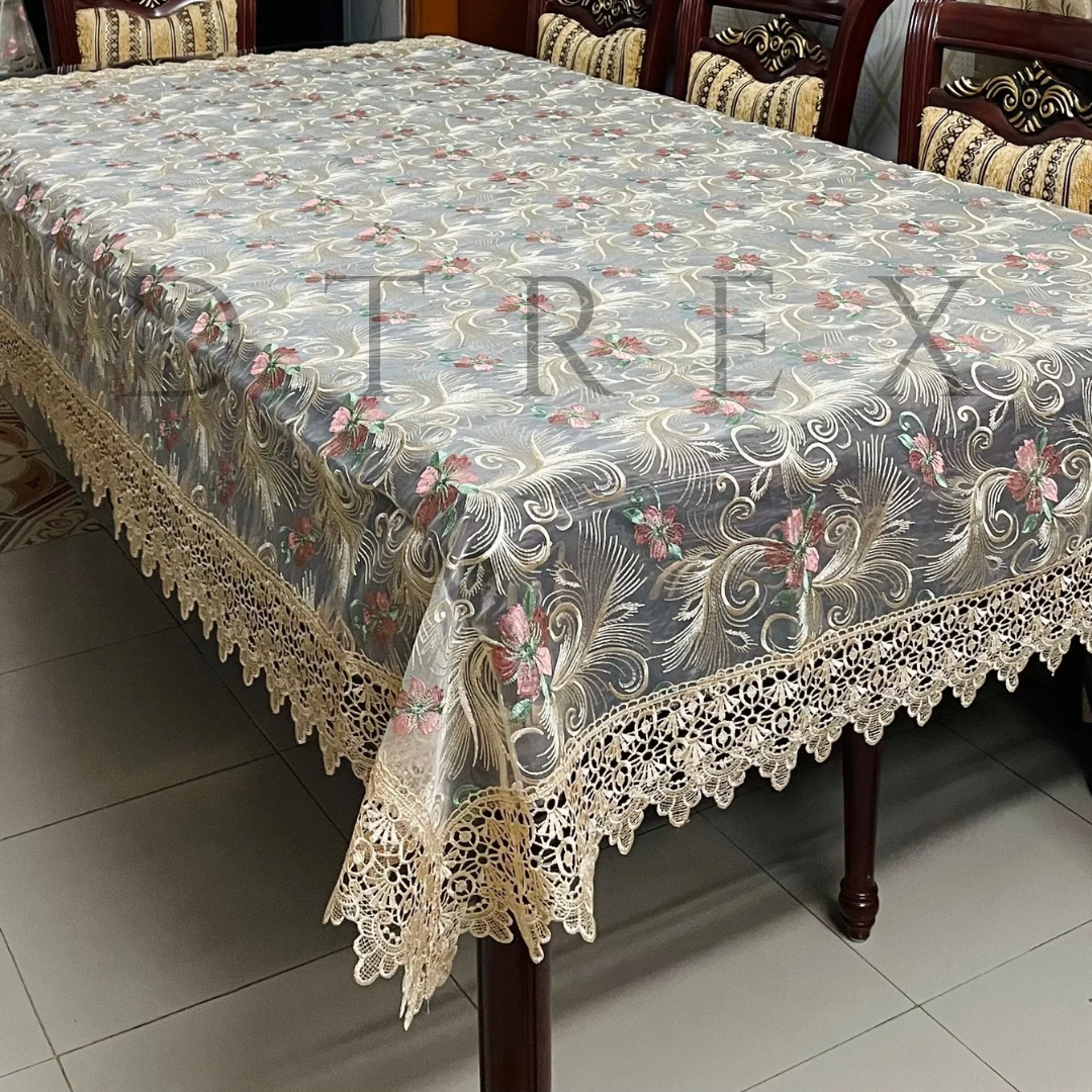 Fancy Organza Floral Embroidered Tablecloth