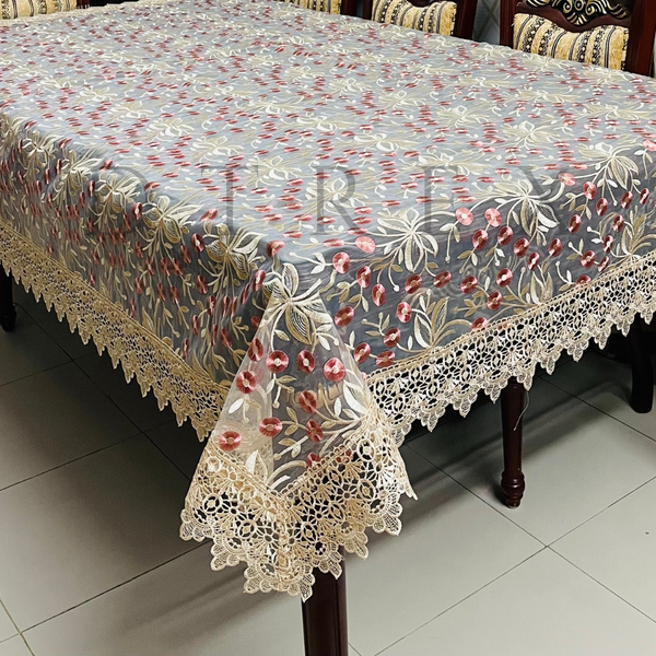 Fancy Organza Floral Embroidered Tablecloth