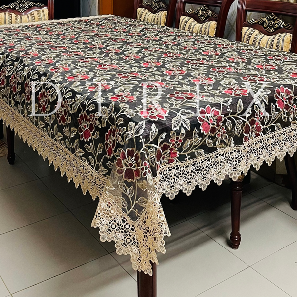 Fancy Organza Floral Embroidered Tablecloth