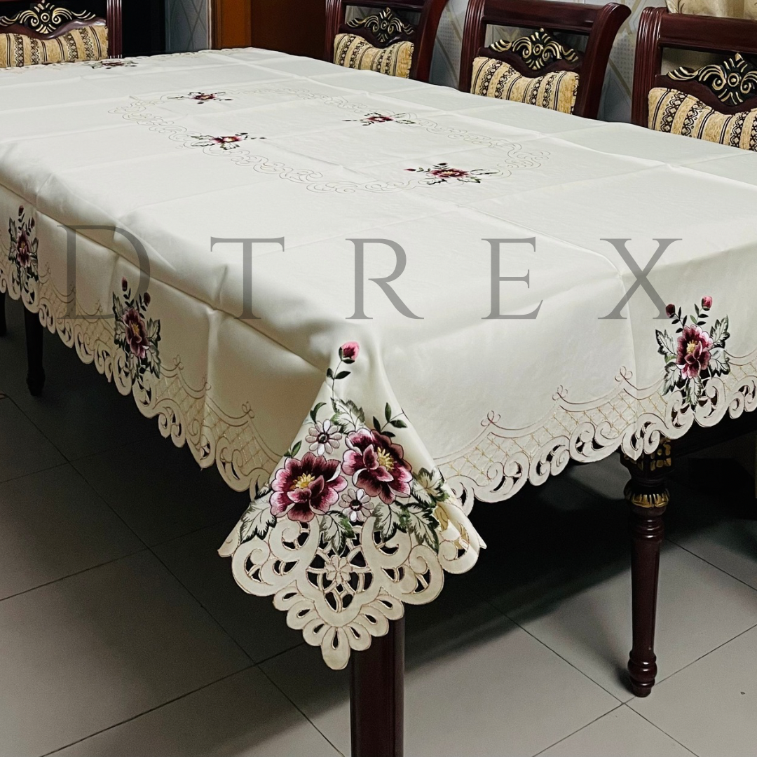 European Rose Hollow Embroidered Tablecloth