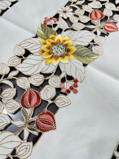 Luxurious Floral Embroidered Table Runner Set