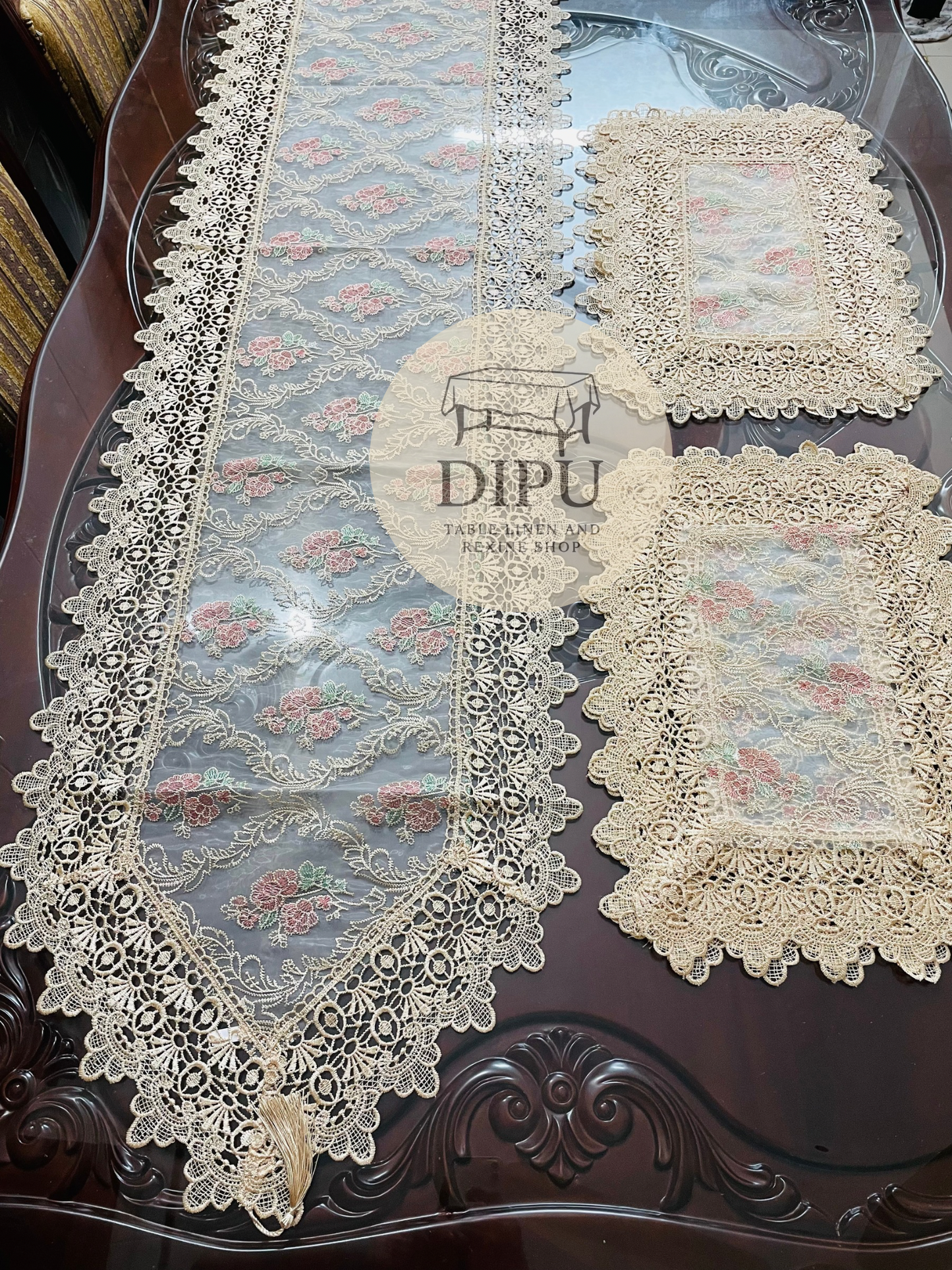 Organza Floral Embroidered Table Runner Set