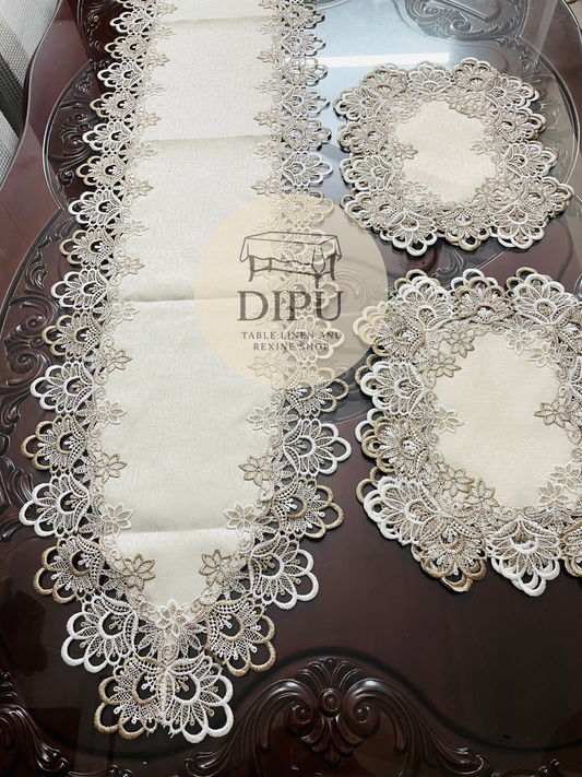 European Floral Lace Style Table Runner Set