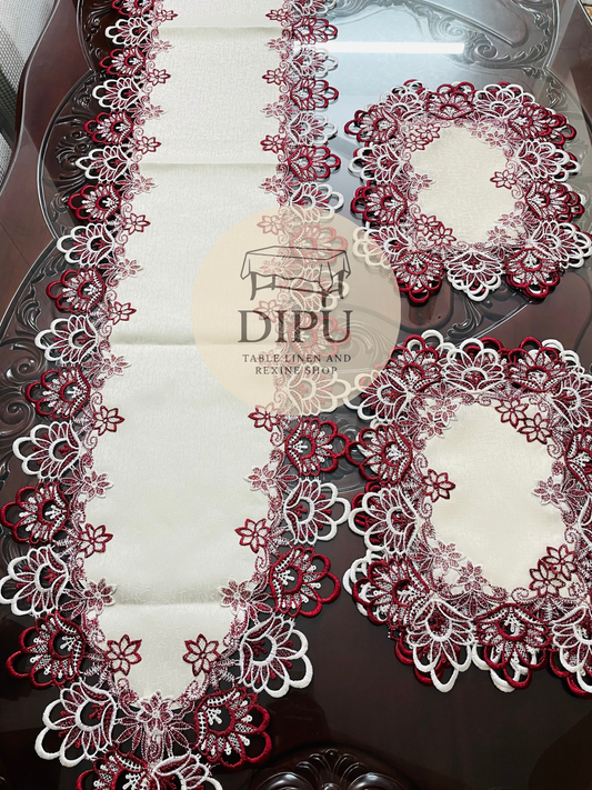 European Floral Lace Style Table Runner Set