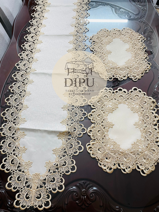 European Floral Lace Style Table Runner Set