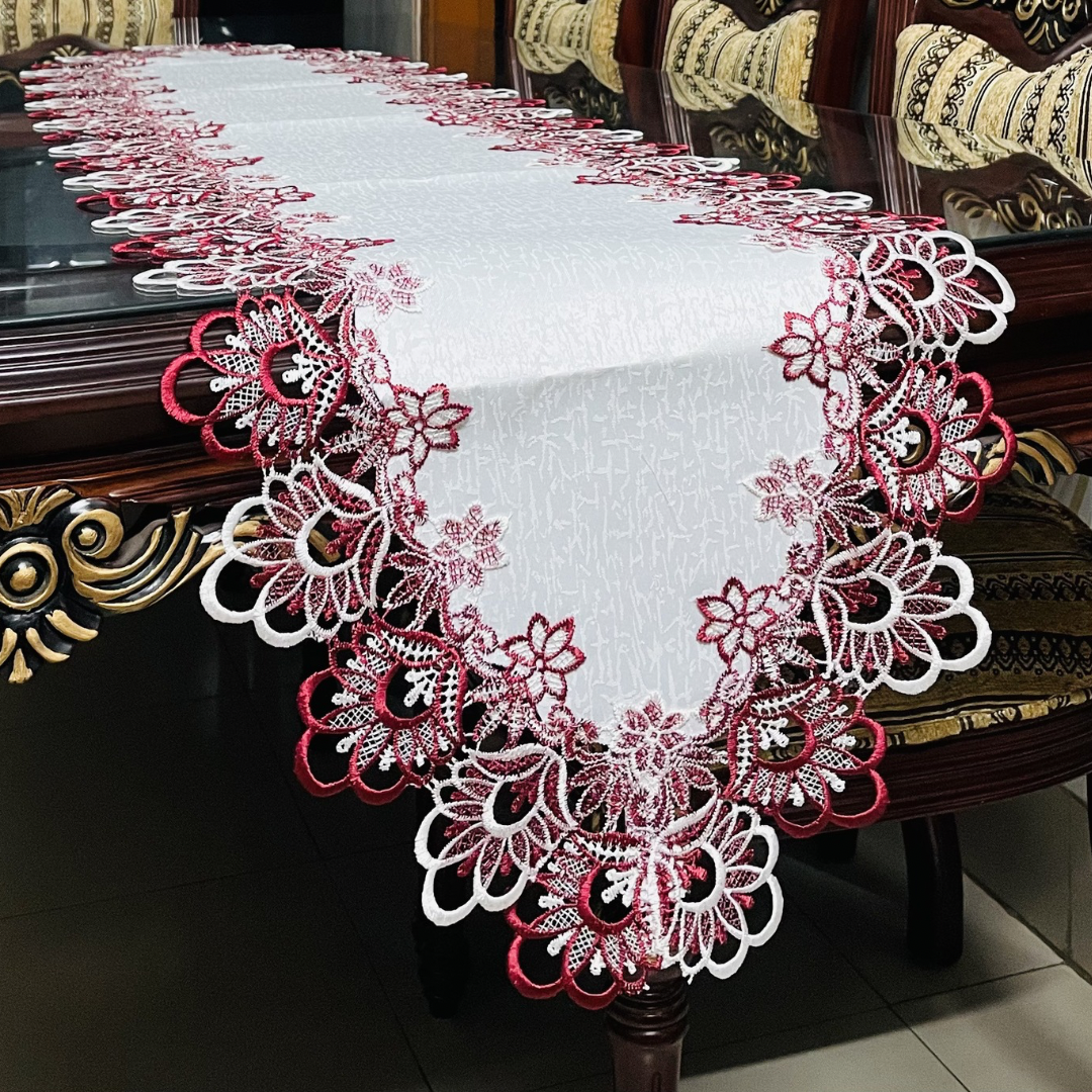 European Floral Lace Style Table Runner Set
