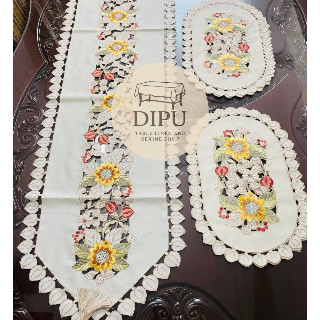 Luxurious Floral Embroidered Table Runner Set