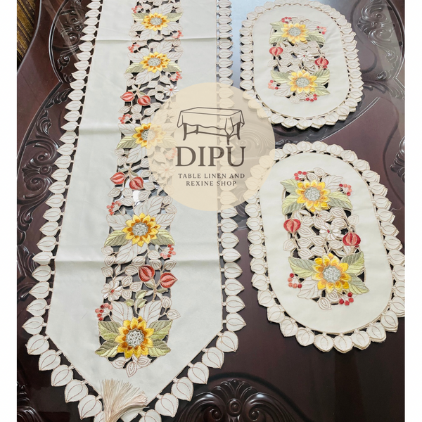 Luxurious Floral Embroidered Table Runner Set
