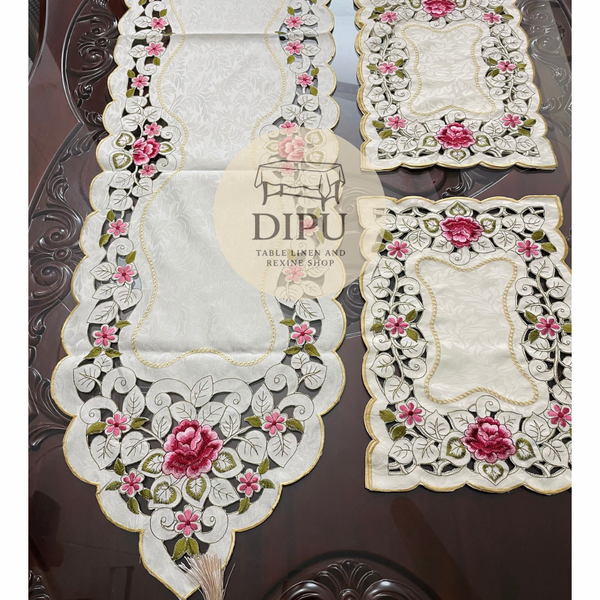 Luxurious Floral Embroidered Table Runner Set