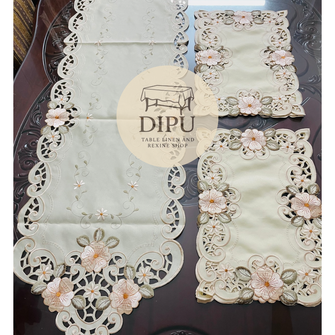 Luxurious Floral Embroidered Table Runner Set
