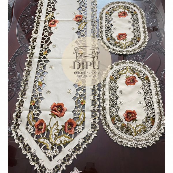 Luxurious Floral Embroidered Table Runner Set