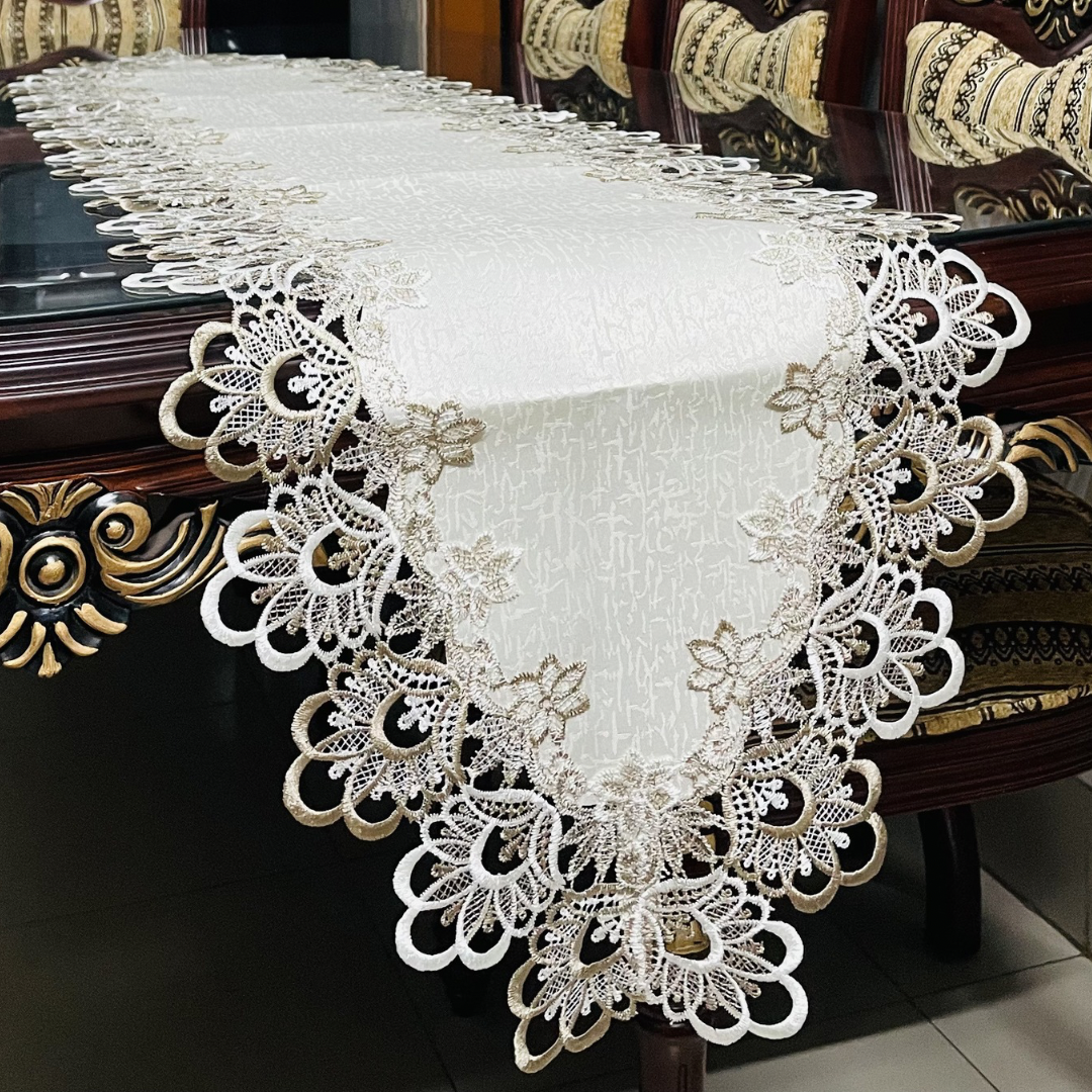 European Floral Lace Style Table Runner Set