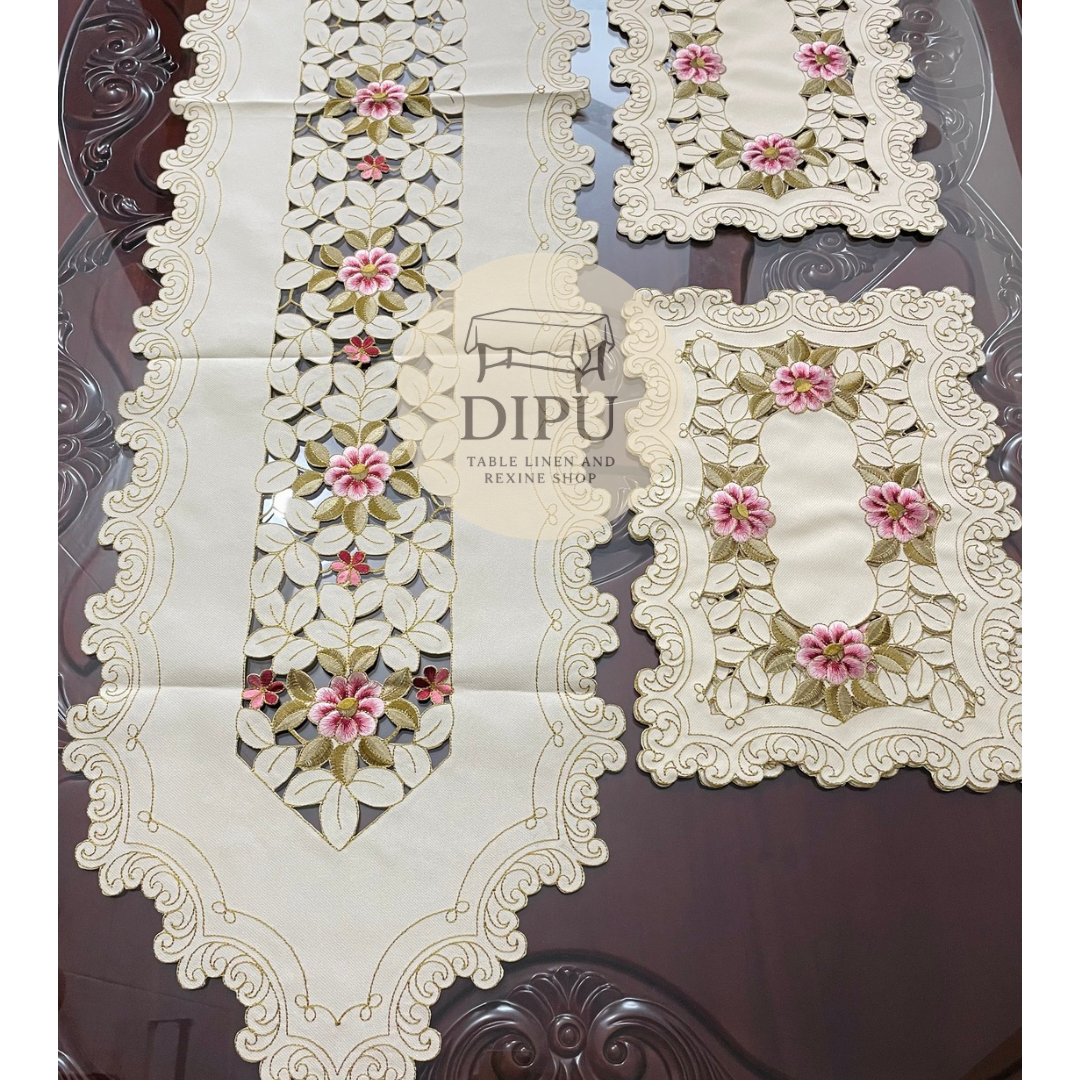 Luxurious Floral Embroidered Table Runner Set