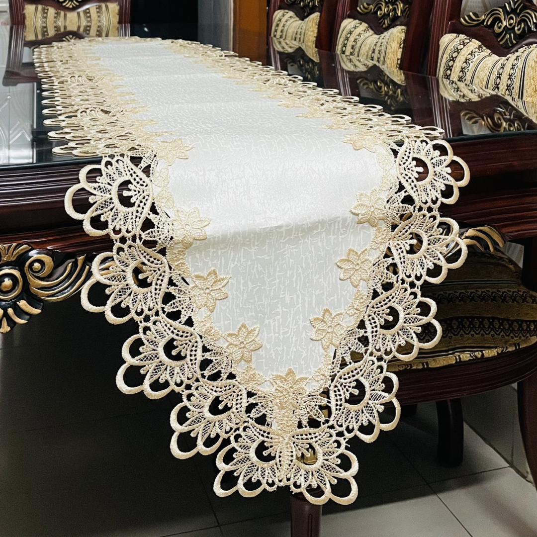 European Floral Lace Style Table Runner Set