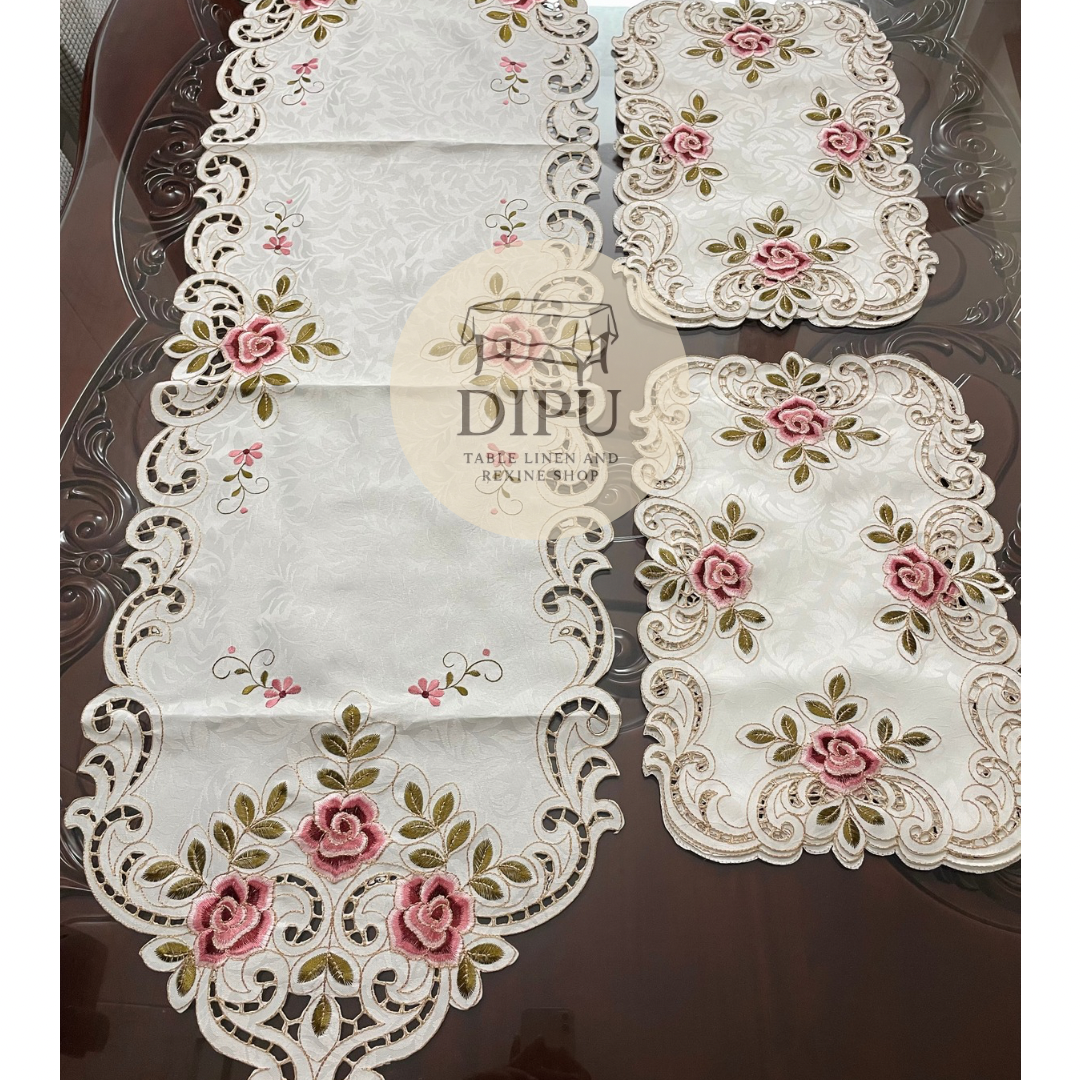 Luxurious Floral Embroidered Table Runner Set
