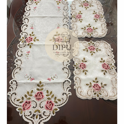 Luxurious Floral Embroidered Table Runner Set