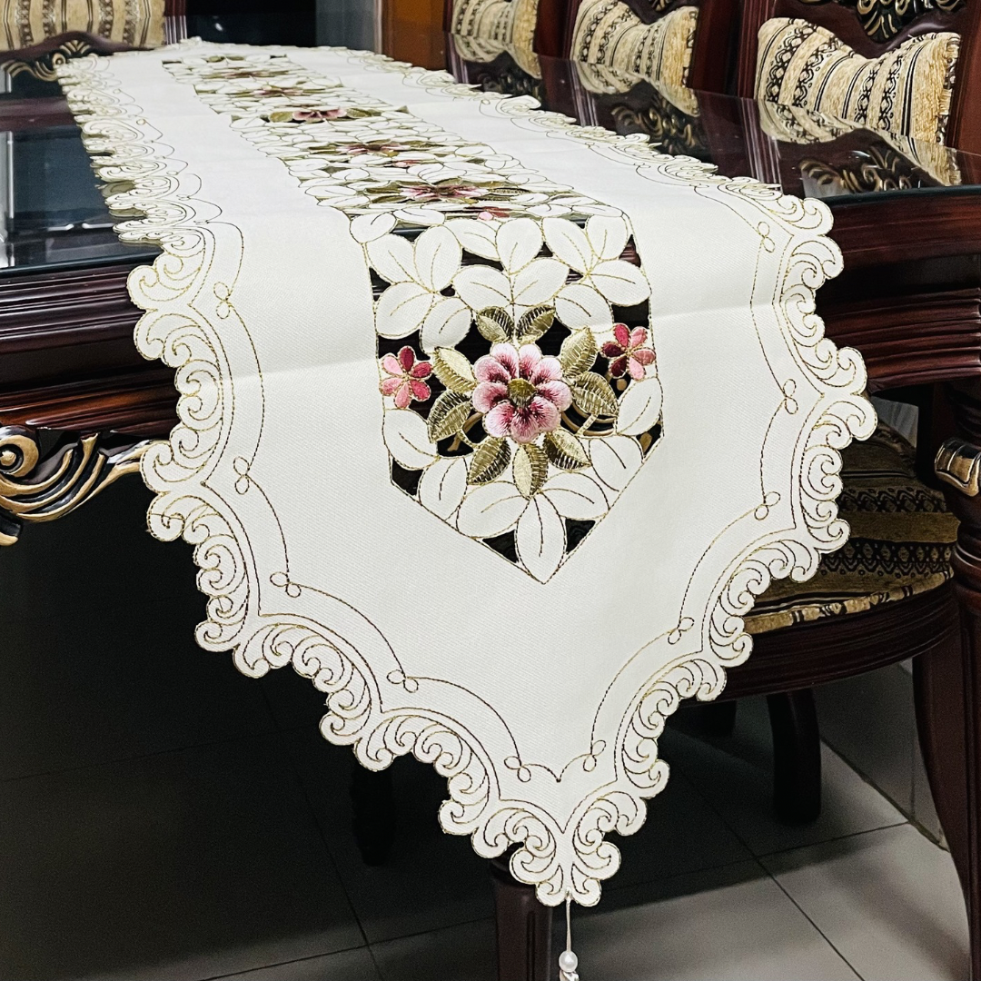 Luxurious Floral Embroidered Table Runner Set