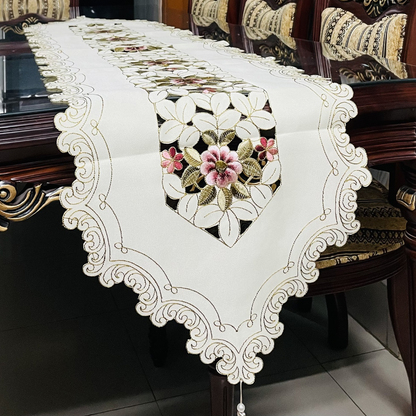 Luxurious Floral Embroidered Table Runner Set