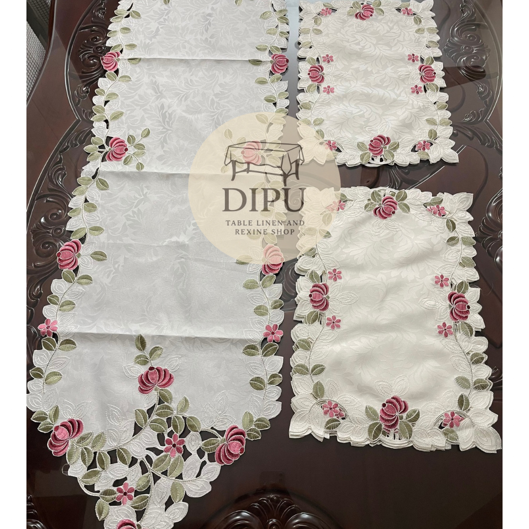 Luxurious Floral Embroidered Table Runner Set