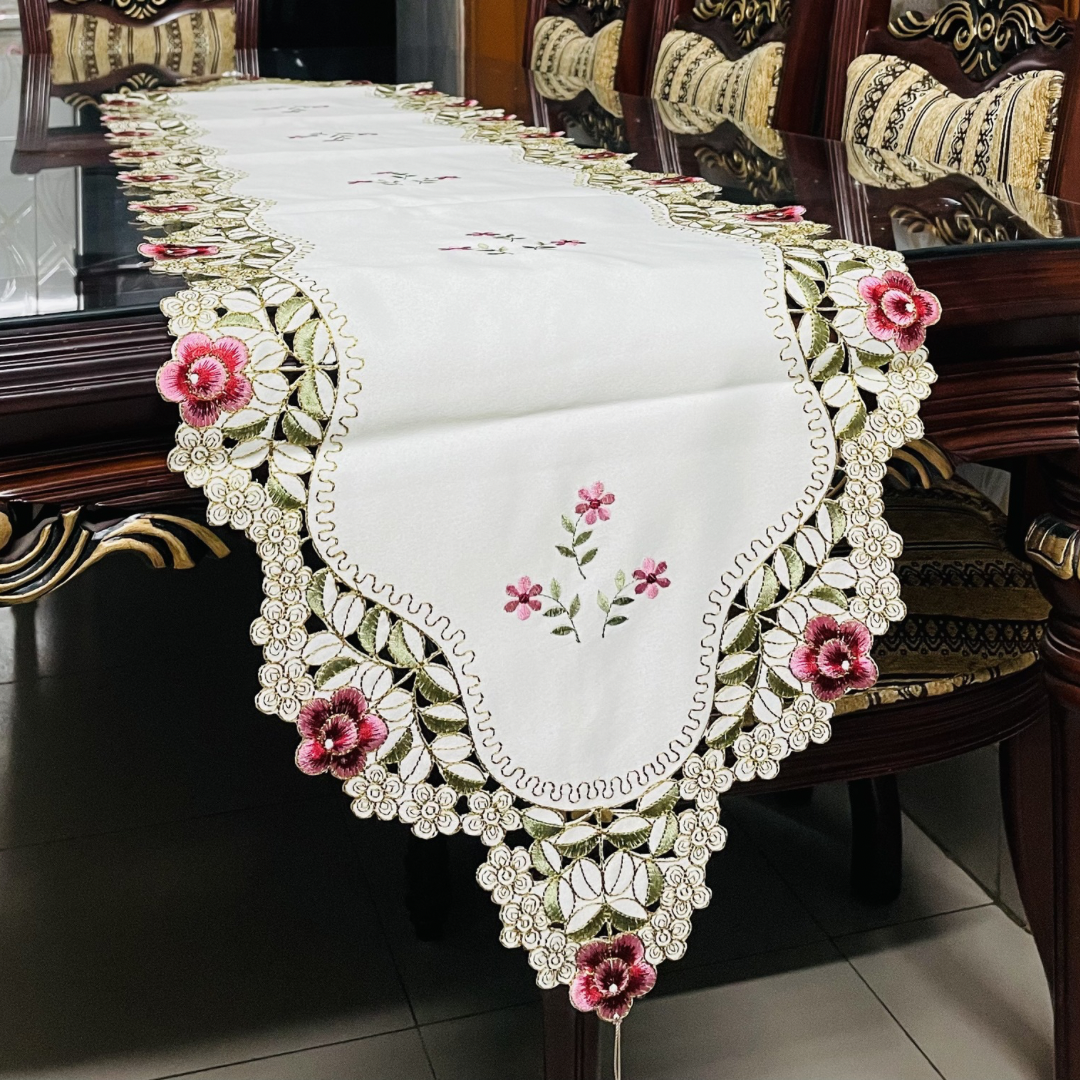 Luxurious Floral Embroidered Table Runner Set