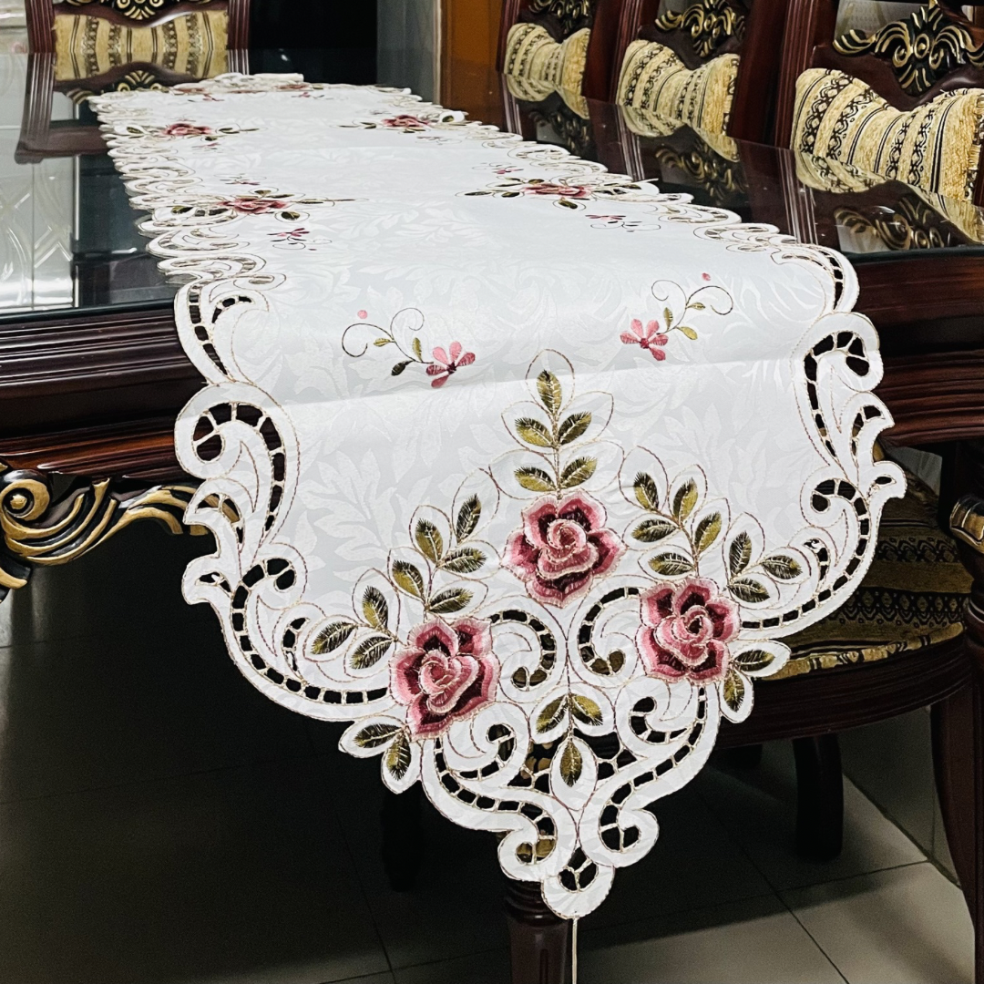 Luxurious Floral Embroidered Table Runner Set
