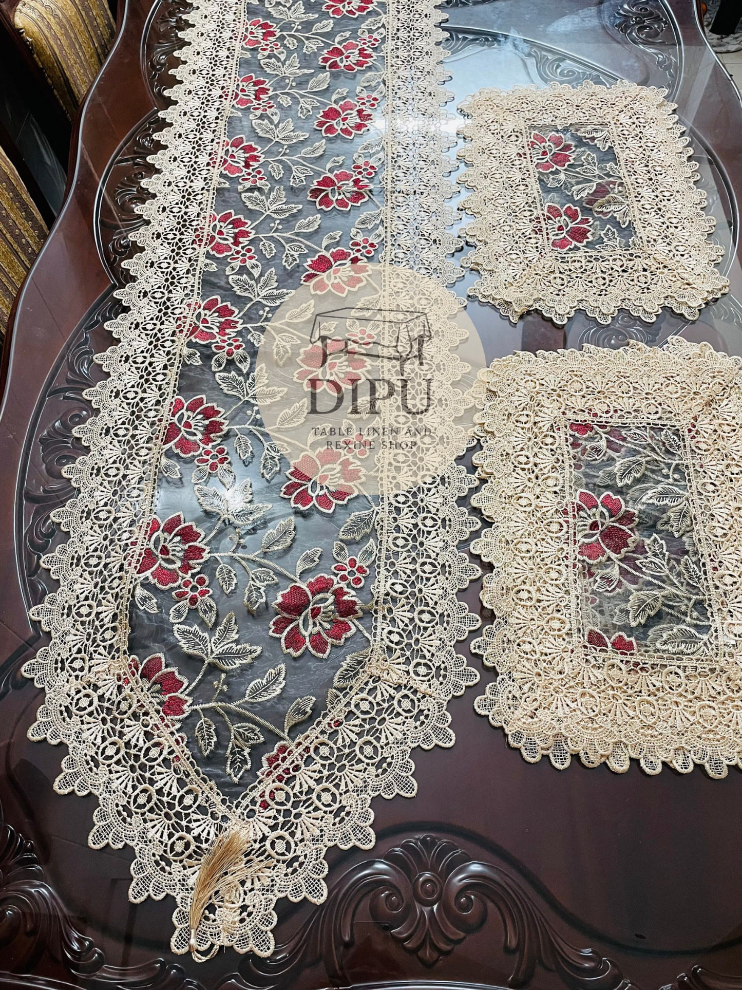 Organza Floral Embroidered Table Runner Set