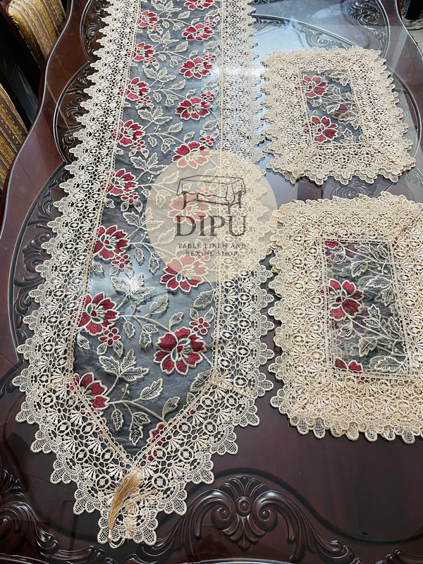 Organza Floral Embroidered Table Runner Set