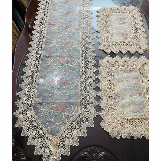 Organza Floral Embroidered Table Runner Set