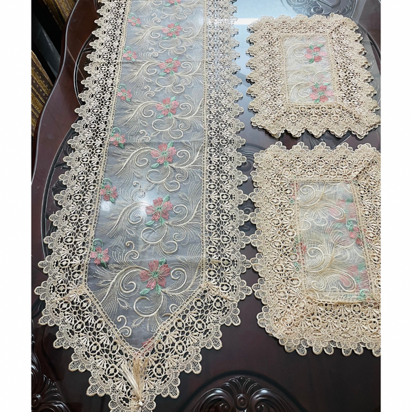 Organza Floral Embroidered Table Runner Set
