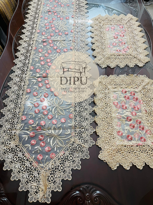 Organza Floral Embroidered Table Runner Set