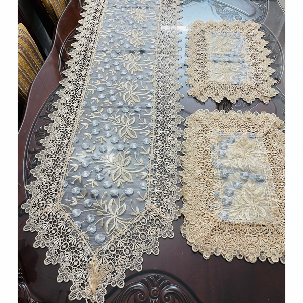 Organza Floral Embroidered Table Runner Set