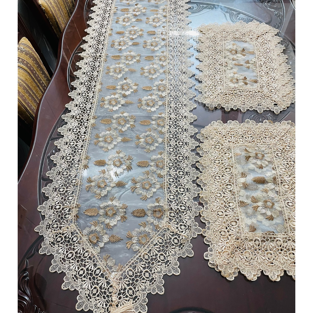 Organza Floral Embroidered Table Runner Set