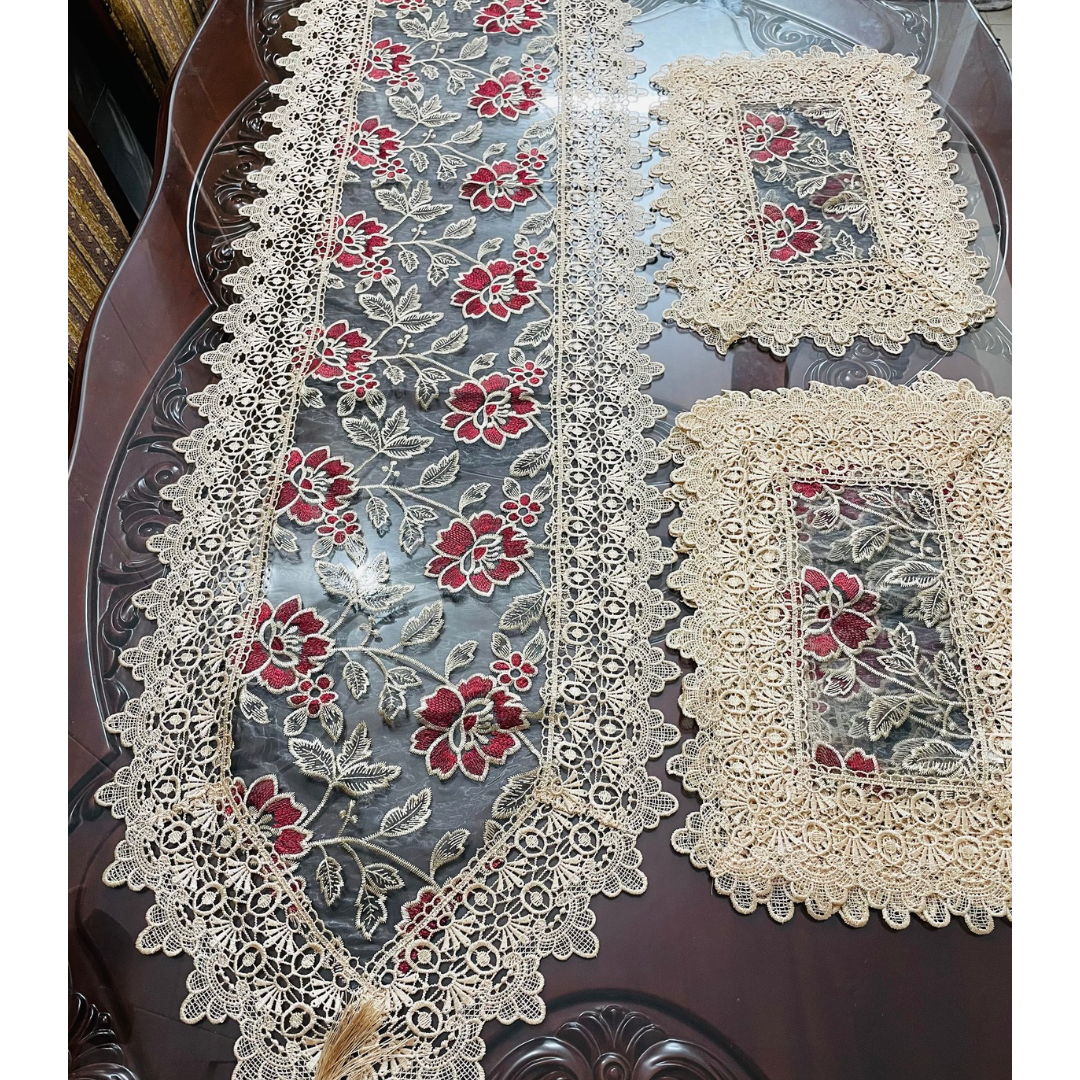 Organza Floral Embroidered Table Runner Set